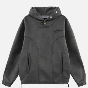 chic solid suede hoodie   sleek urban streetwear essential 2750
