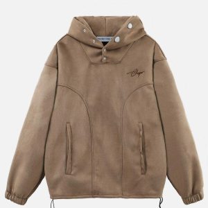 chic solid suede hoodie   sleek urban streetwear essential 4852