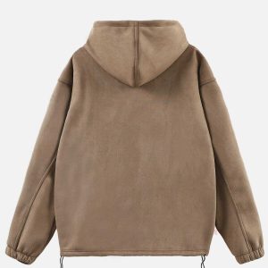 chic solid suede hoodie   sleek urban streetwear essential 5631