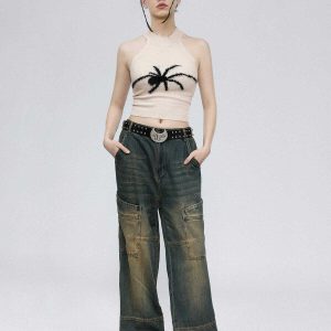 chic spider embroidery cami top   youthful urban appeal 4971