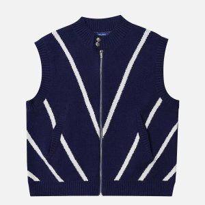 chic stand collar sweater vest zip up y2k streetwear 8387