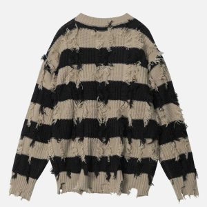 chic stripe fringe sweater   youthful urban appeal 3857