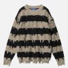 chic stripe fringe sweater   youthful urban appeal 6051