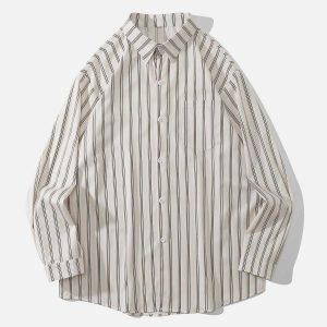 chic striped long sleeve shirt   sleek urban appeal 8703
