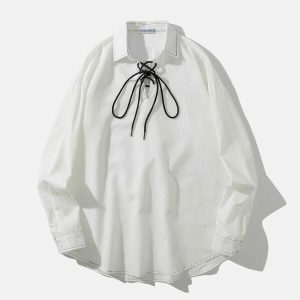 chic tied neckline shirt   sleek long sleeve design 7130