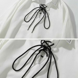 chic tied neckline shirt   sleek long sleeve design 8934