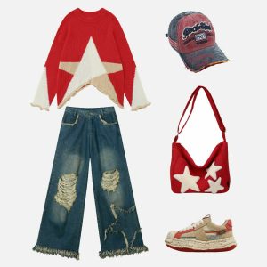 chic towel embroidery star bag   youthful urban accessory 6473