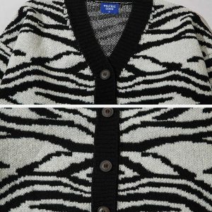 chic zebra pattern cardigan   youthful urban appeal 5971