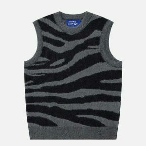 chic zebra pattern vest youthful & trendy streetwear 2979