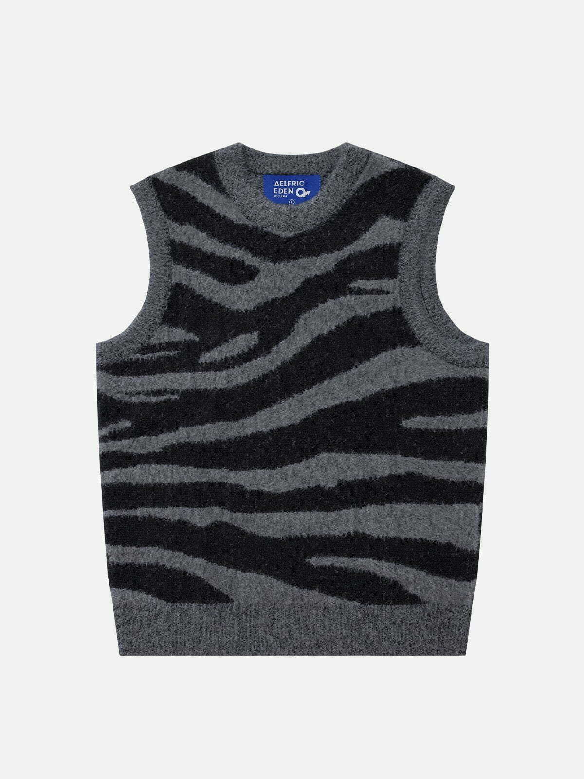 chic zebra pattern vest youthful & trendy streetwear 2979