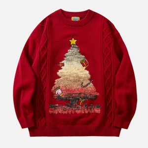 christmas tree embroidered sweater festive & youthful design 3093