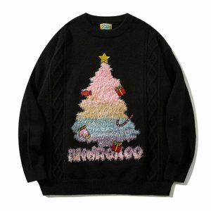 christmas tree embroidered sweater festive & youthful design 3739