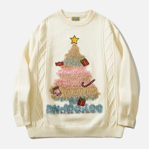 christmas tree embroidered sweater festive & youthful design 4608
