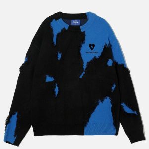 city of love distressed sweater bold color block design 3369