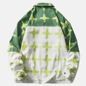 color block denim jacket patchwork design urban chic 2580