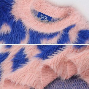 color block faux fur sweater   chic & youthful appeal 8901