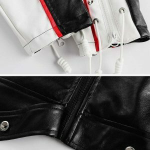 color block faux leather jacket   edgy patchwork design 7173