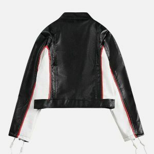 color block faux leather jacket   edgy patchwork design 8661