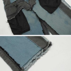 color block fringe jeans   edgy patchwork urban trend 2790