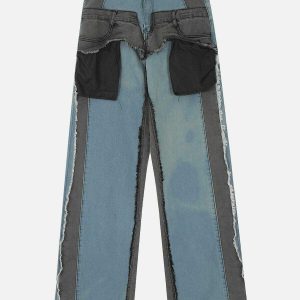 color block fringe jeans   edgy patchwork urban trend 3413