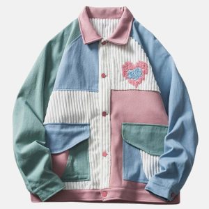 color block heart jacket patchwork design youthful edge 1282