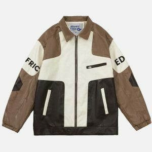 color block patchwork leather jacket 7264