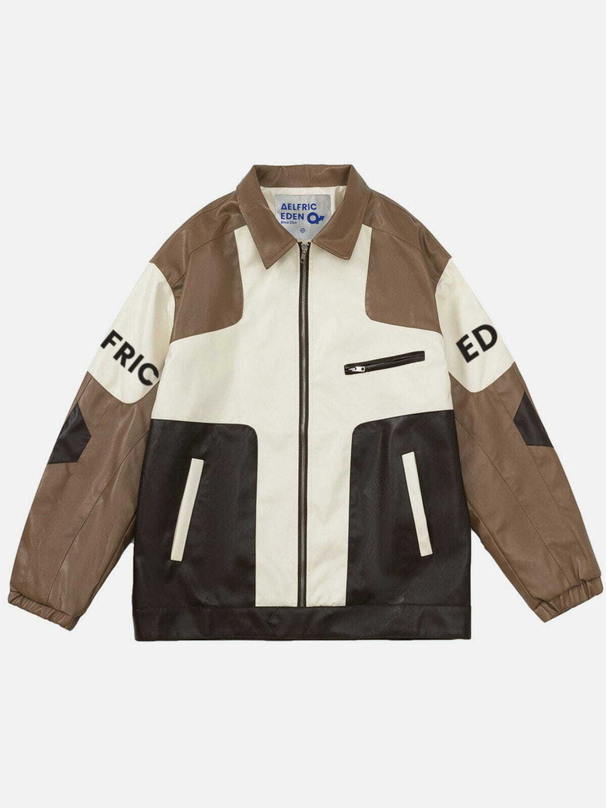 color block patchwork leather jacket 7264