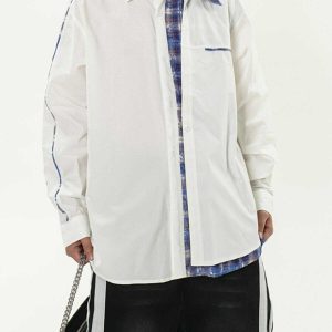 color block plaid shirt   youthful & trendy streetwear 5852