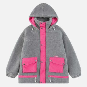 color block sherpa hoodie coat   chic & youthful appeal 2635