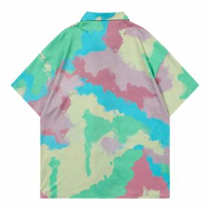 color bloom short sleeve shirt   vibrant bloom print shirt youthful style 2356
