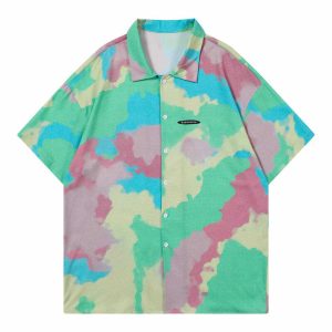 color bloom short sleeve shirt   vibrant bloom print shirt youthful style 8864