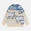 colorblock cow sweater eclectic jacquard design 7306
