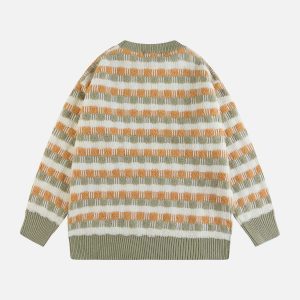 colorblock plaid sweater flocked design youthful edge 7971