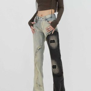 colorblock shredded jeans edgy raw appeal 1252