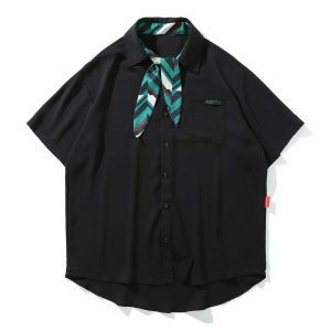 colorblock tie shirt sleek & youthful streetwear essential 8237