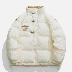 colorblock winter coat with metal buckle   chic & warm 5567