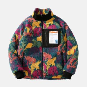 colorful animal print reversible jacket   urban chic 2583