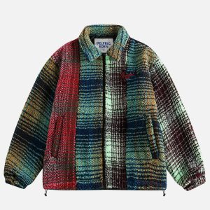 colorful plaid sherpa coat   chic & youthful urban style 7975