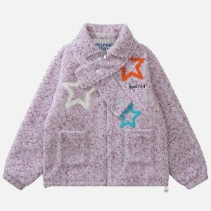 colorful star sherpa coat   chic & youthful winter wear 6452