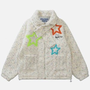 colorful star sherpa coat   chic & youthful winter wear 7009