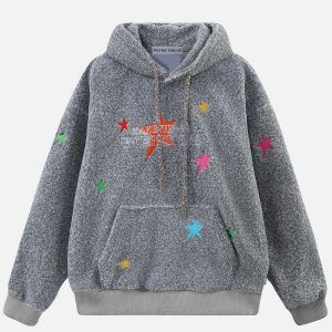 colorful star sherpa hoodie   chic & cozy streetwear 4713