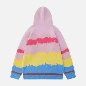 colorful stripe embroidery rainbow hoodie 1623