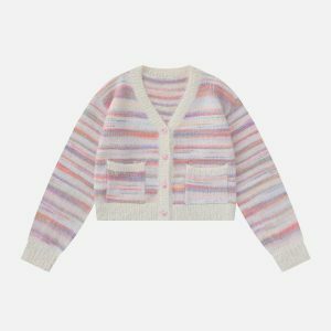 colorful striped cardigan youthful & chic streetwear 3842