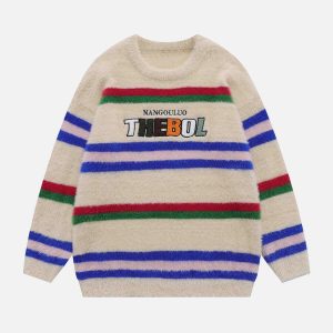 colorful striped letter sweater   bold & youthful urban knit 4060