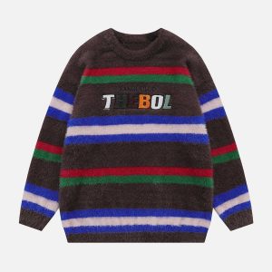 colorful striped letter sweater   bold & youthful urban knit 5143