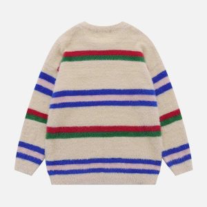 colorful striped letter sweater   bold & youthful urban knit 8316