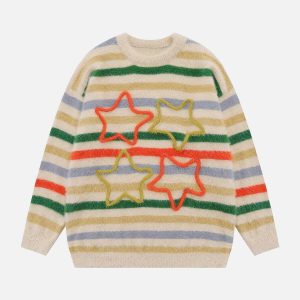 colorful striped star sweater youthful & dynamic appeal 3456
