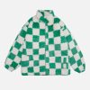 contrast checkerboard sherpa coat   urban chic & cozy contrast design 1739