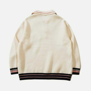 contrast color polo sweater edgy & retro streetwear 4412