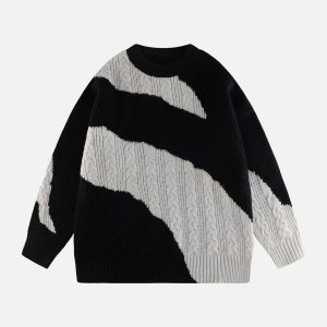 contrast irregular knit sweater   edgy urban appeal 6138